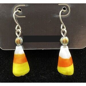 Handmade Candy Corn & Iridescent AB Black Glass Bead Earrings by Neanie-Bot